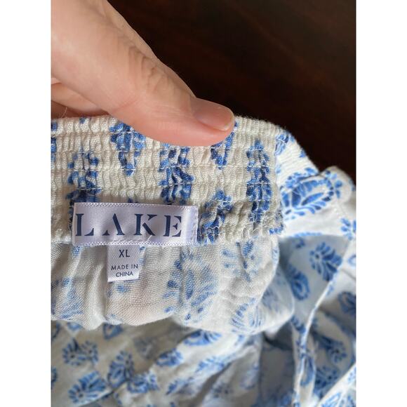 LAKE Hamptons Cotton Gauze Nightgown Corolina in Blue Batik Blue White XL - Picture 8 of 9